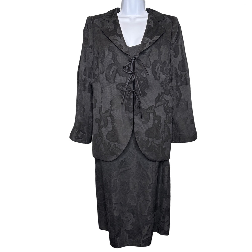 Armani Collezioni Womens Black Jacquard‎ Jacket Dress Set Size 10 Quiet Luxury